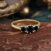 Round Cut 6 Prong Black Onyx Engagement Ring Classic Three Stone Bridal Ring